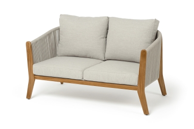 "Сидней" диван 2-местный плетеный из роупа, основание тик, каркас алюминий бежевый, роуп бежевый, ткань бежевая