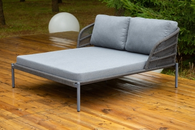 "Позитано" лежак плетеный из роупа, каркас алюминий темно-серый (RAL7024) муар, роуп темно-серый круглый, ткань темно-серая 027