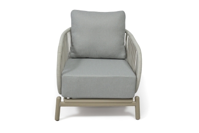 "Прато" кресло плетеное из роупа, цвет светло-серый, каркас под дерево (холодно-бежевый)