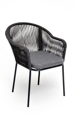 "Лион" стул плетеный из роупа, каркас из стали темно-серый (RAL7024) муар, роуп темно-серый круглый, ткань темно-серая 027 "Лион" стул плетеный из роупа, каркас из стали темно-серый (RAL7024) муар, роуп темно-серый круглый, ткань темно-серая 027