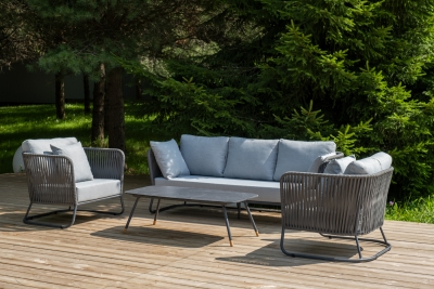 "Багамы" лаунж-зона 5-местная плетеная из роупа (веревки), каркас алюминиевый темно-серый, роуп серый