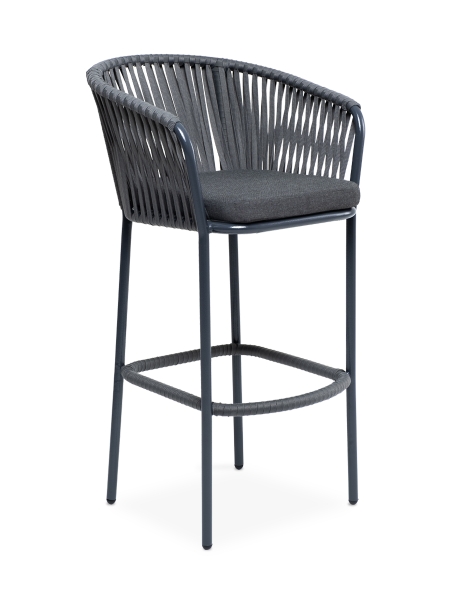Бордо стул барный плетеный из роупа, каркас из стали темно-серый (RAL7024) муар, роуп серый 15мм, ткань темно-серая 027 - фото 2