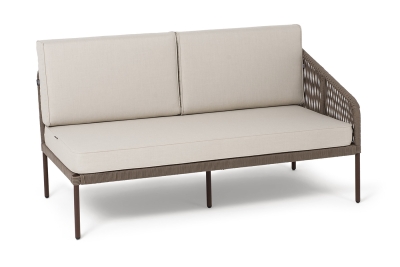 "Канны" левый модуль плетеный из роупа, каркас алюминий коричневый (RAL8016) муар, роуп коричневый круглый, ткань бежевая 035 "Канны" левый модуль плетеный из роупа, каркас алюминий коричневый (RAL8016) муар, роуп коричневый круглый, ткань бежевая 035