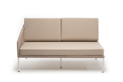 "Канны" правый модуль плетеный из роупа, каркас алюминий белый муар, роуп бежевый круглый, ткань бежевая 15052 "Канны" правый модуль плетеный из роупа, каркас алюминий белый муар, роуп бежевый круглый, ткань бежевая 15052