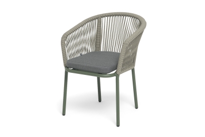 "Марсель" стул плетеный из роупа, каркас алюминий RAL6003 муар, роуп зеленый (4174) круглый tex, ткань темно-серая 027