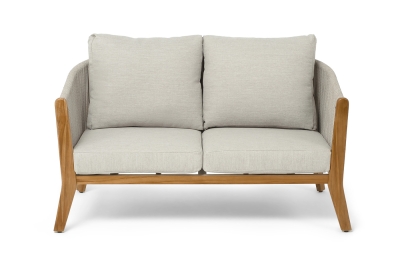 "Сидней" диван 2-местный плетеный из роупа, основание тик, каркас алюминий бежевый, роуп бежевый, ткань бежевая