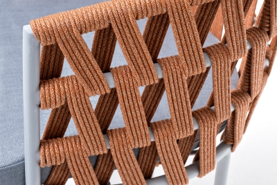 "Диего" стул плетеный из роупа, каркас из стали светло-серый (RAL7035) шагрень, роуп оранжевый меланж круглый, ткань светло-серая "Диего" стул плетеный из роупа, каркас из стали светло-серый (RAL7035) шагрень, роуп оранжевый меланж круглый, ткань светло-серая