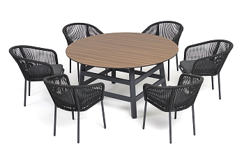 "Рио" обеденная группа на 6 персон, стол HPL "дуб", цвет темно-серый "Рио" обеденная группа на 6 персон, стол HPL "дуб", цвет темно-серый