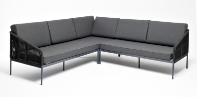 "Канны" диван модульный плетеный из роупа, каркас алюминий темно-серый (RAL7024) муар, роуп темно-серый круглый, ткань темно-серая 027 "Канны" диван модульный плетеный из роупа, каркас алюминий темно-серый (RAL7024) муар, роуп темно-серый круглый, ткань темно-серая 027