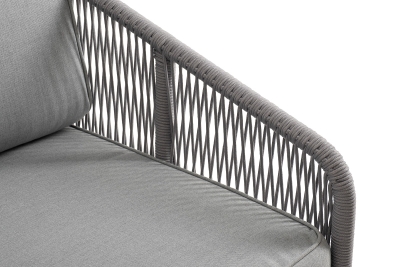 "Канны" левый модуль плетеный из роупа, каркас алюминий белый шагрень, роуп светло-серый круглый, ткань светло-серая "Канны" левый модуль плетеный из роупа, каркас алюминий белый шагрень, роуп светло-серый круглый, ткань светло-серая