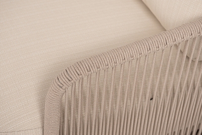 "Альбано" диван 3-местный плетеный из роупа, каркас алюминий светло-серый (RAL7035) муар, роуп бежевый круглый, ткань Mossle светло-бежевая