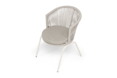 "Люксембург" стул плетеный из роупа, каркас из стали (RAL1013) муар, роуп бежевый круглый, ткань бежевая 15052