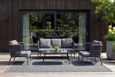 "Ронда" лаунж-зона 5-местная плетеная из роупа (веревки), каркас алюминиевый темно-серый, роуп серый 40 мм tex