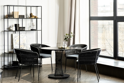 "Диего" обеденная группа на 4 персоны со стульями "Бордо" плетения колос, столешница "серый гранит"