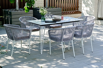 "Милан" обеденная группа на 6 персон, цвет светло-серый с белым каркасом "Милан" обеденная группа на 6 персон, цвет светло-серый с белым каркасом