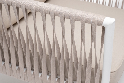 "Касабланка" кресло плетеное из роупа, каркас алюминий белый муар, роуп бежевый 20мм, ткань бежевая 15052 "Касабланка" кресло плетеное из роупа, каркас алюминий белый муар, роуп бежевый 20мм, ткань бежевая 15052