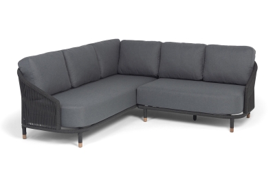 "Верона" диван модульный плетеный из роупа, каркас алюминий темно-серый (RAL7024) муар, роуп темно-серый круглый, ткань темно-серая 027