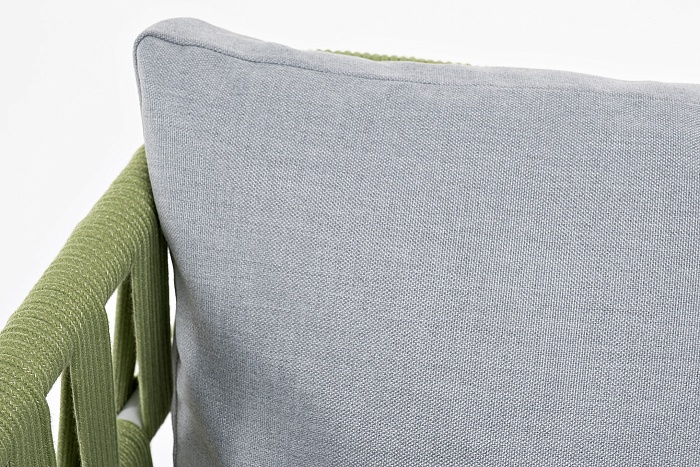 Диего кресло плетеное из роупа, каркас алюминий светло-серый (RAL7035) муар, роуп салатовый меланж круглый, ткань светло-серая - фото 11