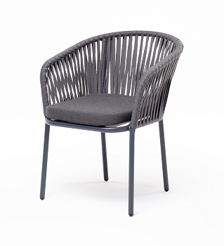 "Бордо" стул плетеный из роупа, каркас алюминий серый (RAL7022) муар, роуп серый 15мм, ткань темно-серая 027