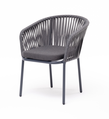 "Бордо" стул плетеный из роупа, каркас алюминий серый (RAL7022) муар, роуп серый 15мм, ткань темно-серая 027