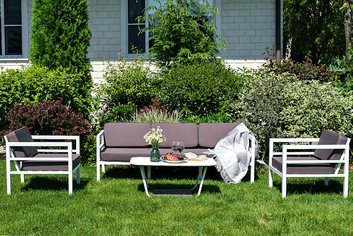 Эстелья диван 3-местный, каркас алюминий белый муар, ткань темно-серая 027 - фото 5