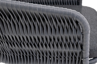 "Бордо" стул барный плетеный из роупа (колос), каркас из стали серый (RAL7022) муар, роуп серый 15мм, ткань темно-серая 027