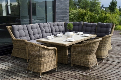 "Бергамо" обеденная группа угловая из искусственного ротанга, цвет соломенный "Бергамо" обеденная группа угловая из искусственного ротанга, цвет соломенный