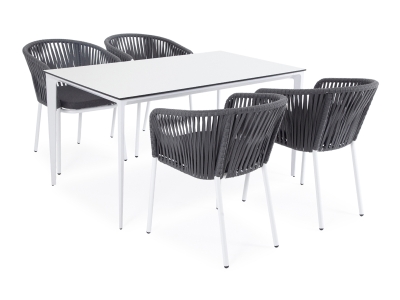 "Малага" обеденная группа на 4 персоны со стульями "Бордо", каркас белый, роуп серый "Малага" обеденная группа на 4 персоны со стульями "Бордо", каркас белый, роуп серый