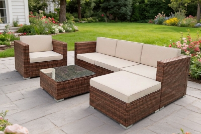 "Даллас" лаунж-зона из искусственного ротанга на 5 персон, цвет коричневый (К)