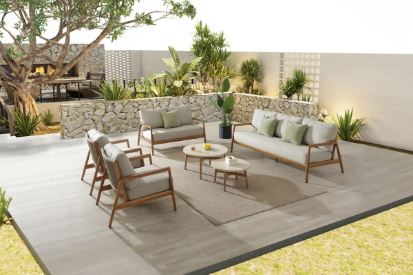 "Андорра" лаунж-зона 7-местная плетеная из роупа, цвет светло-серый, каркас под дерево