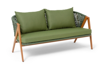 "Амстердам" диван 2-местный плетеный из роупа, каркас алюминий, роуп зеленый круглый, ткань зеленая "Амстердам" диван 2-местный плетеный из роупа, каркас алюминий, роуп зеленый круглый, ткань зеленая