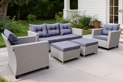 "Бостон" лаунж-зона из искусственного ротанга, цвет серый (К)