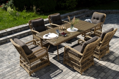 "Цесена" обеденная группа плетеная из искусственного ротанга, цвет соломенный "Цесена" обеденная группа плетеная из искусственного ротанга, цвет соломенный