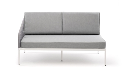 "Канны" правый модуль плетеный из роупа, каркас алюминий белый шагрень, роуп светло-серый круглый, ткань светло-серая