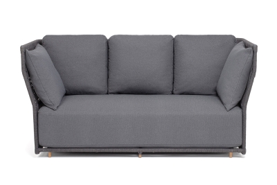 "Лугано" диван 3-местный плетеный из роупа, каркас алюминий темно-серый (RAL7024) муар, роуп темно-серый круглый, ткань темно-серая YB25-0027