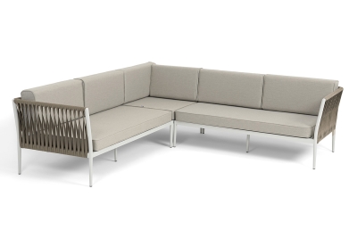 "Касабланка" диван модульный плетеный из роупа, каркас алюминий, роуп серо-коричневый 23мм, ткань бежевая 15052 "Касабланка" диван модульный плетеный из роупа, каркас алюминий, роуп серо-коричневый 23мм, ткань бежевая 15052