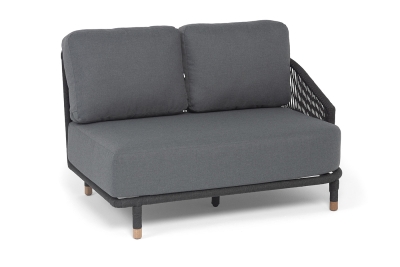 "Верона" левый модуль плетеный из роупа, каркас алюминий темно-серый (RAL7024) муар, роуп темно-серый круглый, ткань темно-серая 027, L131х89