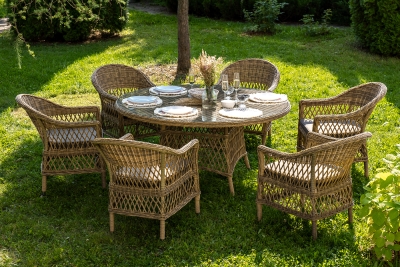 "Эспрессо–150 S" обеденная группа плетеная, цвет соломенный "Эспрессо–150 S" обеденная группа плетеная, цвет соломенный