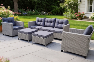 "Бостон" лаунж-зона из искусственного ротанга, цвет серый (К)