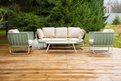 "Фиджи" лаунж-зона 5-местная плетеная из роупа (веревки), каркас алюминиевый светло-серый, роуп зеленый (4204) плоский