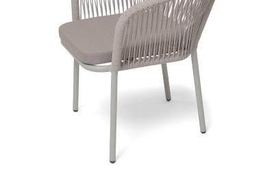 "Марсель" стул плетеный из роупа, каркас алюминий светло-серый (RAL7035) муар, роуп бежевый меланж круглый tex, ткань бежевая 052