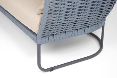 "Фиджи" диван 3-местный плетеный из роупа, каркас алюминий темно-серый (RAL7024) муар, роуп синий (KT18-0014) 15 мм tex, ткань Mossle бежевая