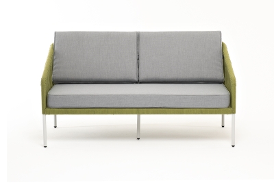"Канны" диван 2-местный плетеный из роупа, каркас алюминий светло-серый (RAL7035) муар, роуп салатовый меланж круглый, ткань светло-серая "Канны" диван 2-местный плетеный из роупа, каркас алюминий светло-серый (RAL7035) муар, роуп салатовый меланж круглый, ткань светло-серая