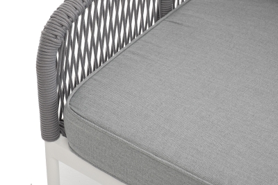 "Канны" правый модуль плетеный из роупа, каркас алюминий белый шагрень, роуп светло-серый круглый, ткань светло-серая "Канны" правый модуль плетеный из роупа, каркас алюминий белый шагрень, роуп светло-серый круглый, ткань светло-серая