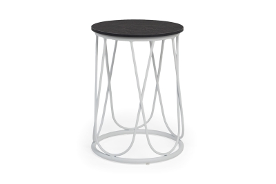 "Перу" журнальный стол из HPL круглый Ø40 H55, каркас из алюминия белый (RAL 9016) муар, цвет столешницы "серый мрамор"