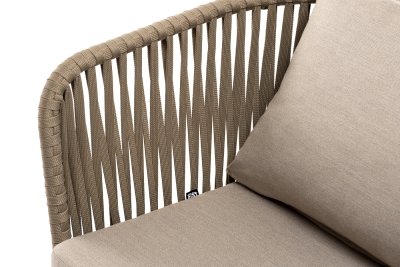 "Мальорка" кресло плетеное из роупа, основание дуб, роуп серо-коричневый 23мм, ткань бежевая 15052