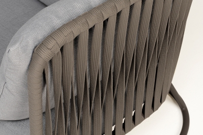 "Багамы" диван 3-местный плетеный из роупа, каркас алюминий бежево-серый (RAL7006) муар, роуп серо-коричневый 23мм, ткань светло-серая