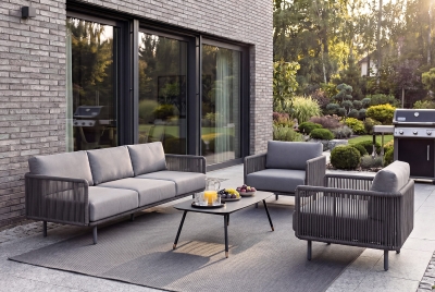 "Джелло" лаунж-зона 5-местная плетеная из роупа (веревки), каркас алюминиевый темно-серый, роуп темно-серый